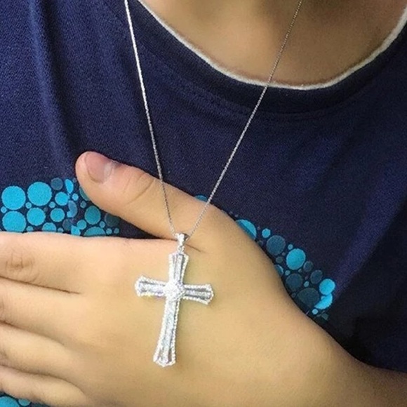 New 925 Silver Micro Paved Cubic Zircon Cross Diamond Necklace - Picture 4 of 6